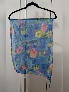 Sheer Blue Floral Scarf (Christina)
